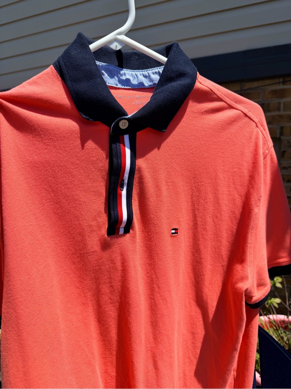 Tommy Hilfiger Coral Polo with Navy Trim and Stripe Placket
